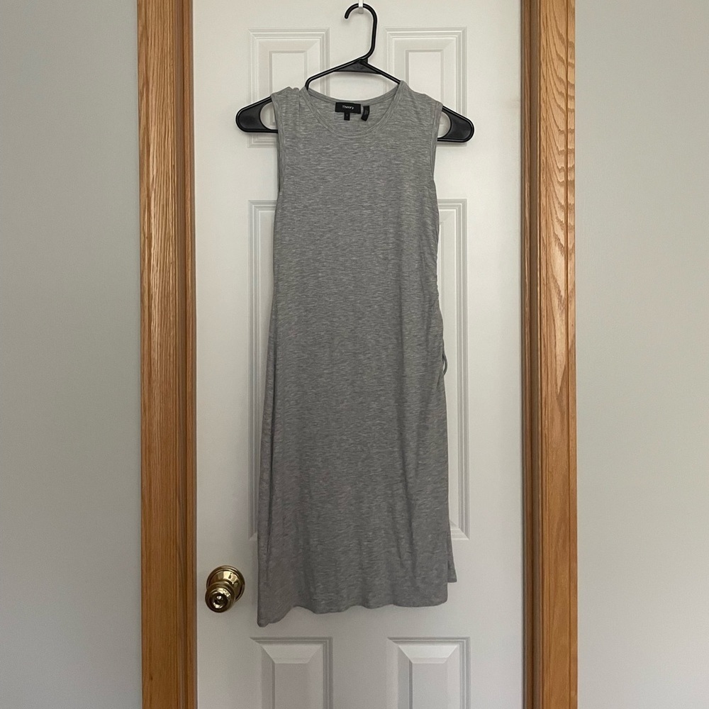 Theory Grey Tank Dress Ruching Detail Size Small